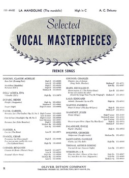 La Mandoline For Voice and Piano by Debussy Claude Verlaine Paul for