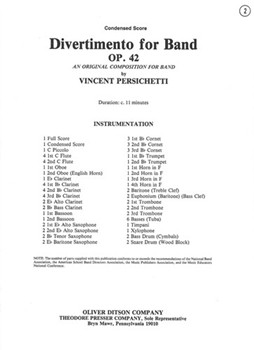Divertimento For Band Opus 42 by Persichetti Vincent for Condensed Score