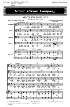 ALL YE WHO MUSIC LOVE Madrigal for Mixed Voices by Donato Baldassare for