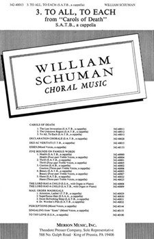 To All To Each by Schuman W Walt Whitman for SATB a cappella