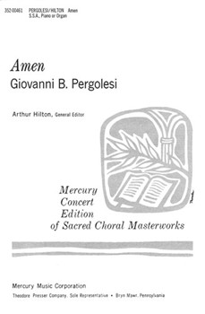 Amen For Treble Chorus (S.S.A.) With Keyboard by Pergolesi Giovanni Battista - Hilton Arthur - for