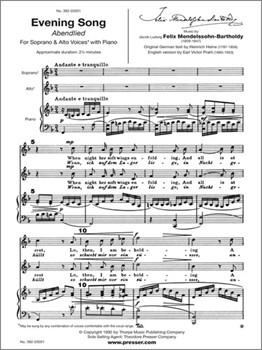 Evening Song - Abendlied by Mendelssohn Felix - Prahl Victor - for SA