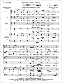 Brown Birds by Holmes Brian Eleanor Farjeon for SATB a cappella