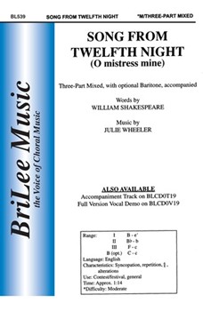 Song From Twelfth Night by Wheeler Julie for 3-Part Mixed
