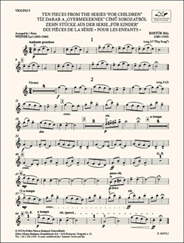Ten Pieces from the Series 'For Children' for three violins and cello or string quartet or youth string orchestra