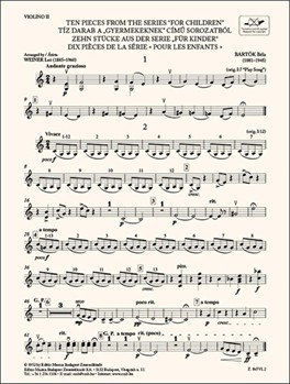 Ten Pieces from the Series 'For Children' for three violins and cello or string quartet or youth string orchestra