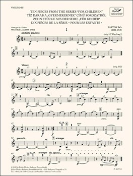 Ten Pieces from the Series 'For Children' for three violins and cello or string quartet or youth string orchestra