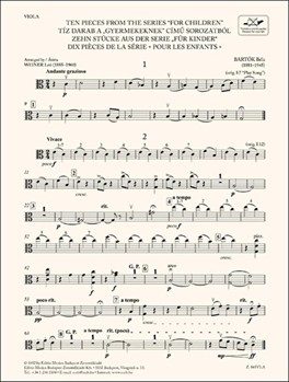 Ten Pieces from the Series 'For Children' for three violins and cello or string quartet or youth string orchestra