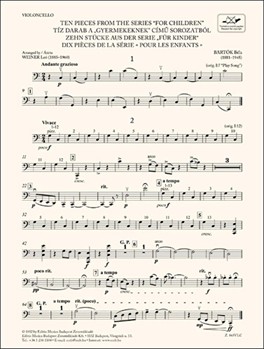 Ten Pieces from the Series 'For Children' for three violins and cello or string quartet or youth string orchestra