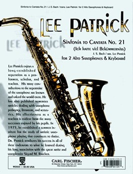 Sinfonia To Cantata #21 by Bach Johann Sebastian - Patrick Lee - for Saxophone Duet