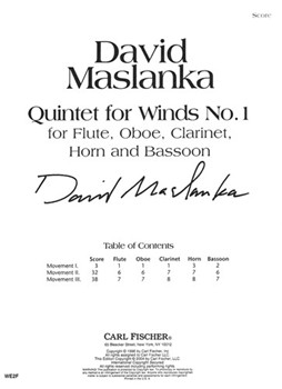 Quintet for Winds #1 - score only by Maslanka David for Full Score