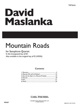 Mountain Roads for Saxophone Quartet in the Transposed Key of Db
