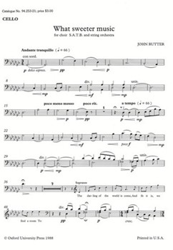 What Sweeter Music by Rutter John for Cello