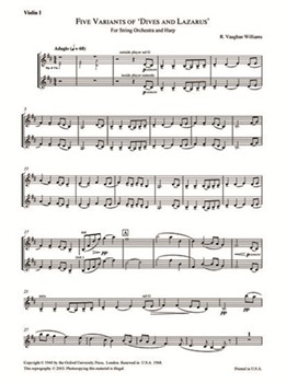 5 Variants on 'Dives and Lazarus'Violin 1 by Vaughan Williams Ralph for Violin 1 Part