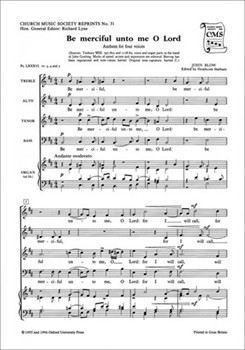 Be merciful unto me O LordVocal score by Blow John for SATB