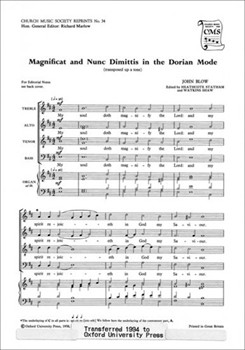 Magnificat and Nunc Dimittis in the Dorian ModeVocal score by Blow John for SATB