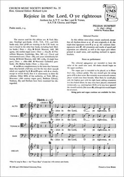 Rejoice in the Lord O ye righteousVocal score by Humfrey Pelham for SATB