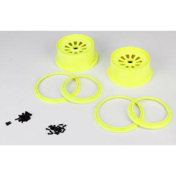 Team Losi Racin LOSB7035 Wheel & Beadlock Set, Flo Yellow (2), 5T