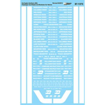 Microscale Indu MSI871373 HO Passenger Stripes & Business Car Names, BN