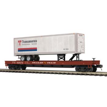 Mikes Train Hou MTH2095122 O Flat w/40' Trailer, TT/TransAmerica