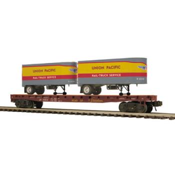 Mikes Train Hou MTH2095124 O Flat w/2 PUP Trailers, UP