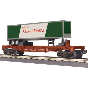 Mikes Train Hou MTH3076546 O-27 Flat w/Trailer, PRR