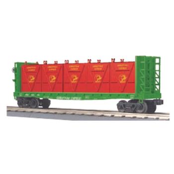 Mikes Train Hou MTH3076601 O-27 Flat w/ Bulkheads & LCL Containers, Christmas