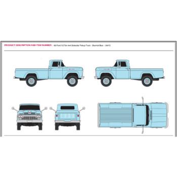 CLASSIC METAL W MWI30472 HO 1960 Ford 4x4 Pickup, Skymist Blue