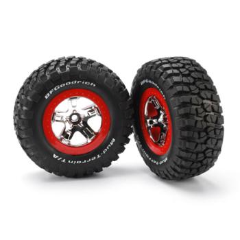 TRAXXAS TRA5869 Pre-Mounted BFGoodrich KM2 Tire w/Chrome Wheel (2) (Front) (Chrome/Red)