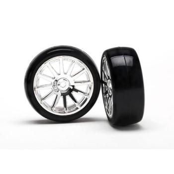 TRAXXAS TRA7573 Pre-Mounted Slick Tires & 12-Spoke Wheels (Chrome) (2) LaTrax