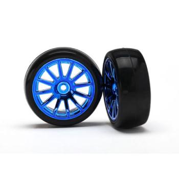 TRAXXAS TRA7573R Pre-Mounted Slick Tires & 12-Spoke Wheels (Blue Chrome) (2) LaTrax