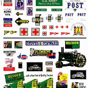 WOODLAND SCENIC WOODT556 Dry Transfer, Assorted Logos/Advertising Signs