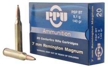 PPU PP7RM1 Standard Rifle  7mm Rem Mag 140 gr Pointed Soft Point (PSP) 20 Bx/ 10