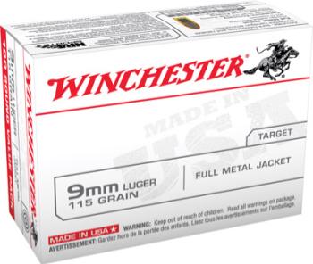 Winchester Ammunition  Winchester Ammo USA9MMVP USA  9mm Luger 115 gr Full Metal Jacket (FMJ) 100 Bx/10