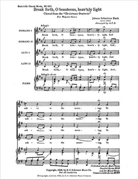 Break Forth O Beauteous Heavenly Light BWV 248 by Bach Johann Sebastian - Davison A T - for SSAA
