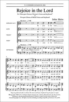 Rejoice In The Lord by Heiss John for SSA or SSATB