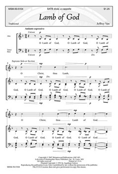 Lamb Of God by Van Jeffrey for SATB divisi a cappella