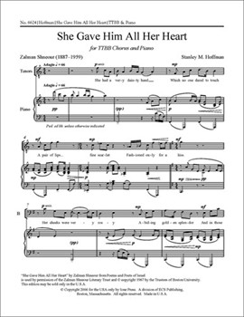 She Gave Him All Her Heart by Hoffman Stanley Shneour Zalman for TTB/TBB/TTBB