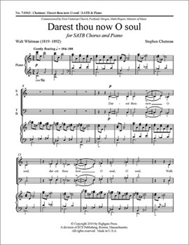 Darest Thou Now O Soul by Chatman Stephen Whitman Walt for SATB