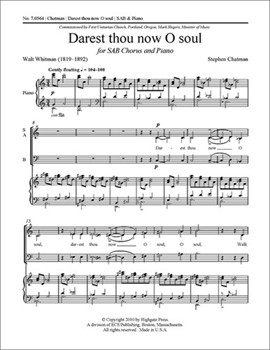 Darest Thou Now O Soul by Chatman Stephen Whitman Walt for SAB
