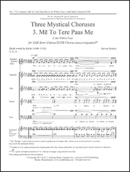 Me To Tere Paas Me /fr 3 Mystical Chorus by Sametz Steven Kabir for SAB semi-chorus/SATB