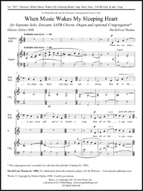 When Music Wakes My Sleeping Heart by Thomas David Evan for Soprano Solo Descant SATB Optional Congregation