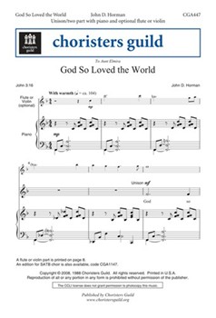 God So Loved The World by Horman John for Unison/2-Part