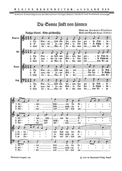 Die Sonne sinkt von hinnen (1935) -Liedsatz- by Distler Hugo for Mixed Choir