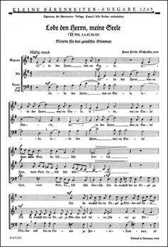 Lobe den Herrn Meine Seele (1938) -Psalm-Motette- by Micheelsen Hans Fri for Mixed Choir