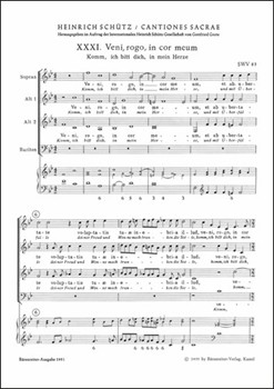 Veni rogo in cor meum Nr. 31 SWV 83 -Motette- (aus "Cantiones sacrae" (1625)) by Schutz Heinrich for Mixed Choir