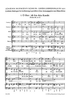 O Herr ich bin dein Knecht Nr. 1 -Motette- (aus "Israelsbrunnelin") by Schein Johann Hermann for Mixed Choir