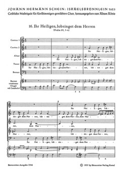 Ihr Heiligen lobsinget dem Herren Nr. 16 -Motette- (aus "Israelsbrunnelin") by Schein Johann Hermann for Mixed Choir