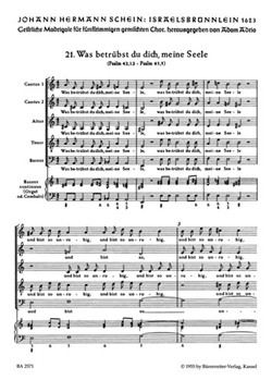 Was betrubst du dich meine Seele Nr. 21 -Motette- (aus "Israelsbrunnelin") by Schein Johann Hermann for Mixed Choir