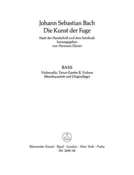 The Art of Fugue BWV 1080 -Violoncello part (version for string quartet) viola da gamba/violone par by Bach Johann Sebastian for
